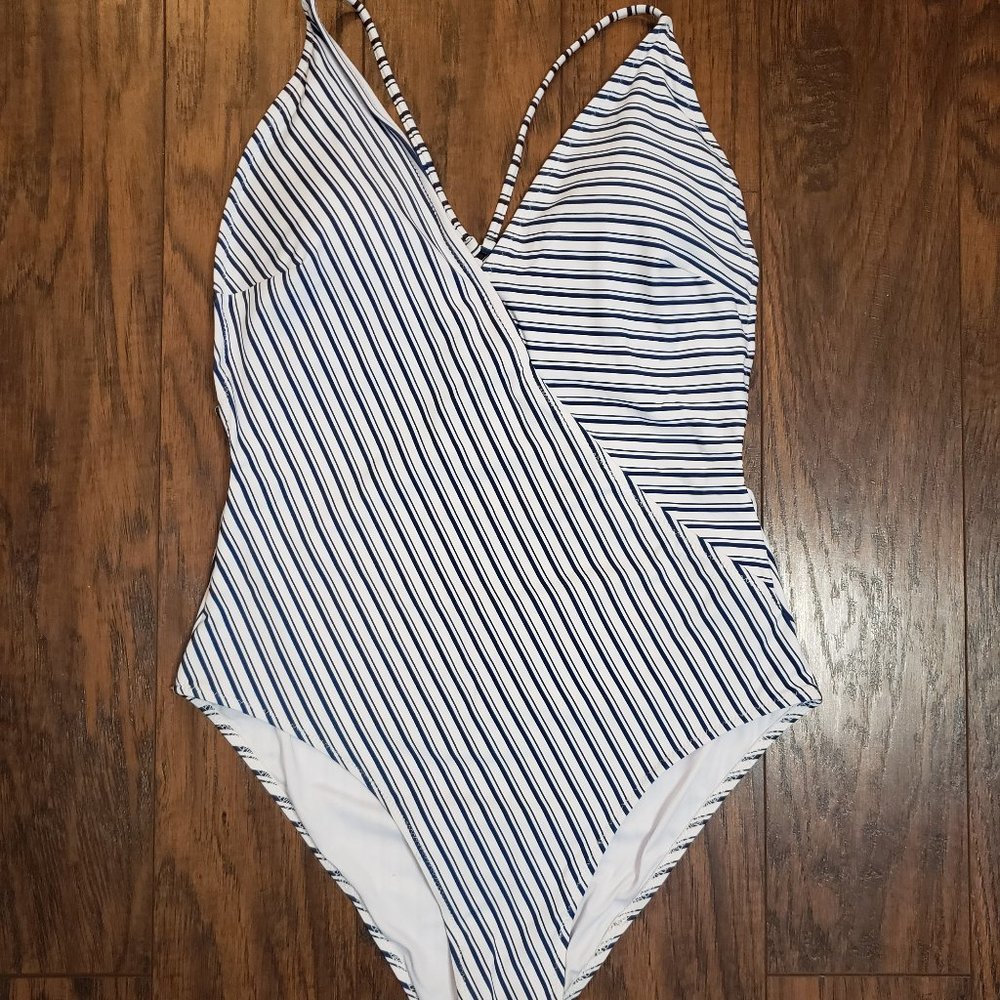 Blue and White one piece bathing suit
